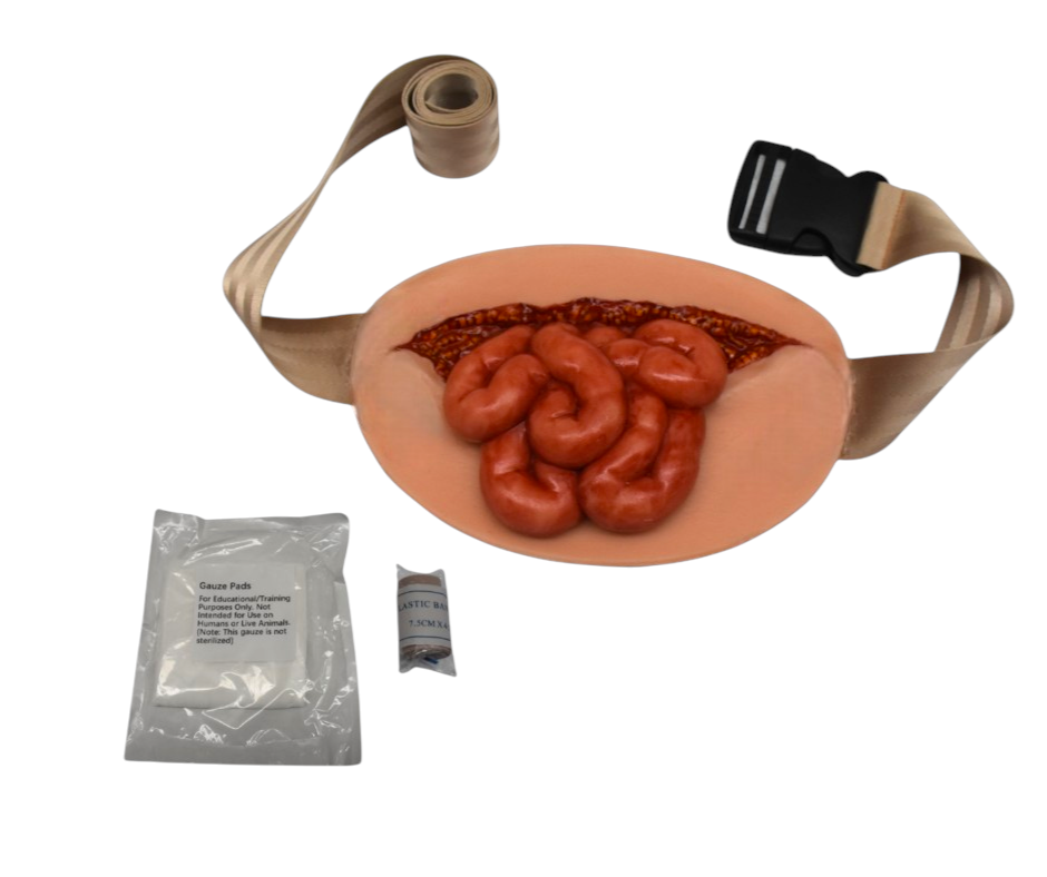 Simulador de laceración abdominal con viceras expuestas para sobreponer