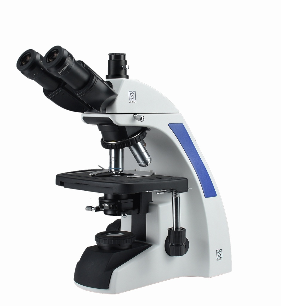 Microscopio triocular biologico:plan acromática al infinito.
