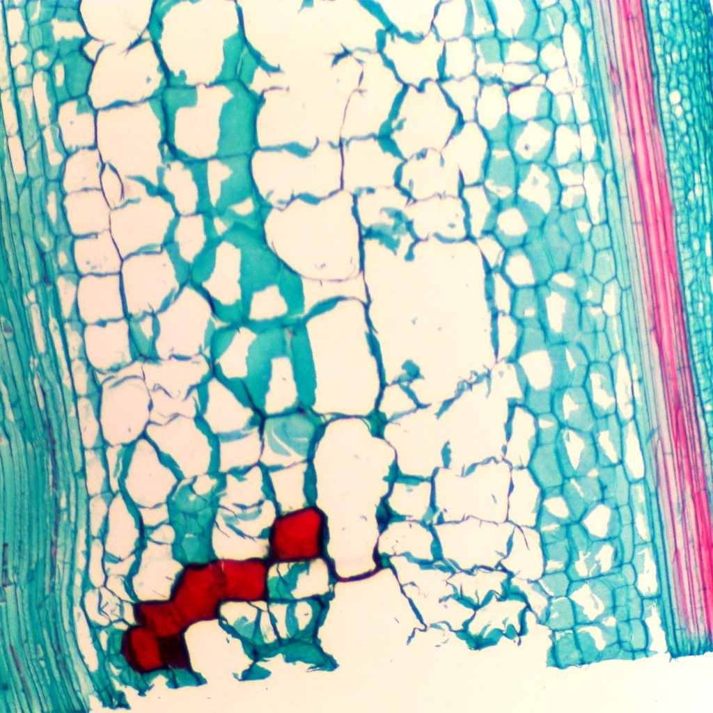 Preparación microscópica de tallo de tipo de calabaza (cushaw)