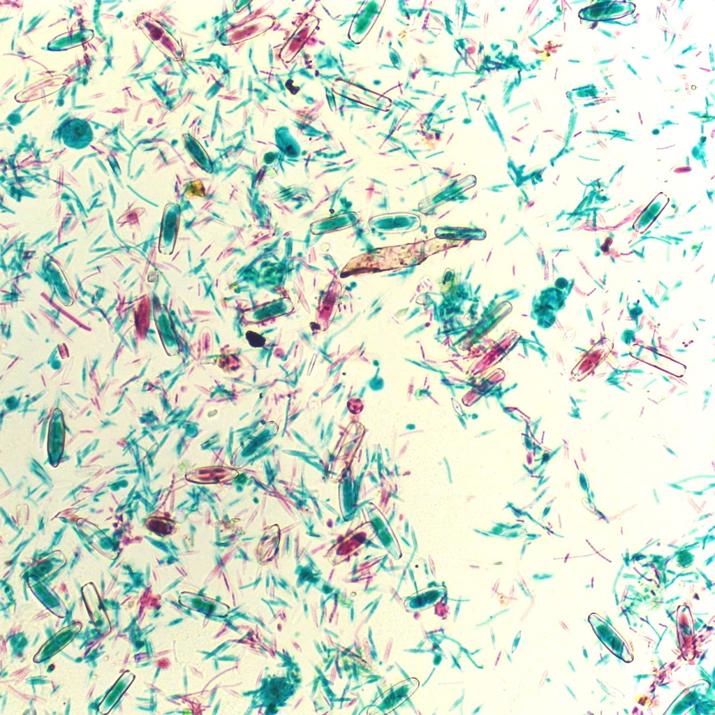 Preparación microscópica de diatomeas (algas unicelulares)