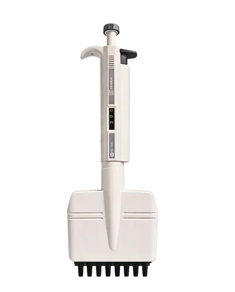 Pipeta de 8 canales, volumen variable en incrementos de 5ul con rango de 50-300ul