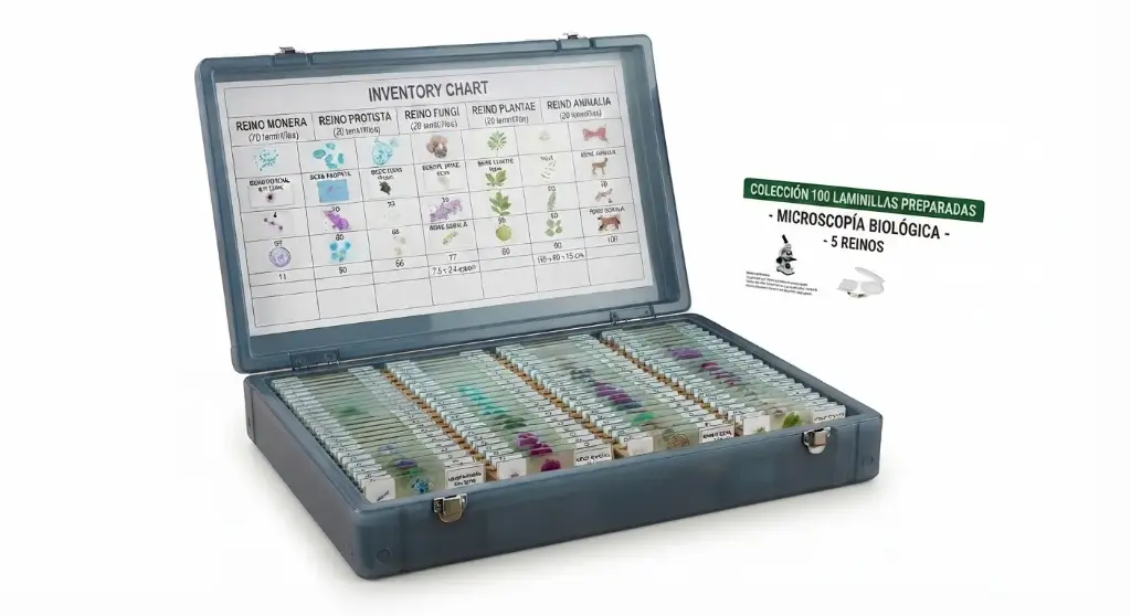 Colección de laminillas preparadas para microscopía